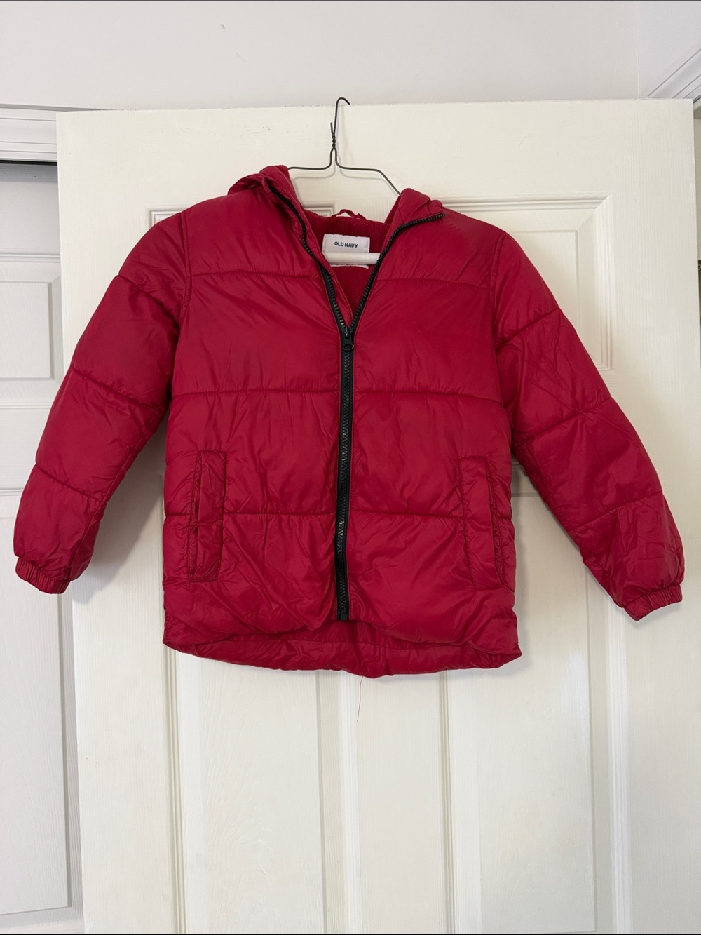 Old Navy Bright Red Quilted Kids Puffer Jacket with Hood
